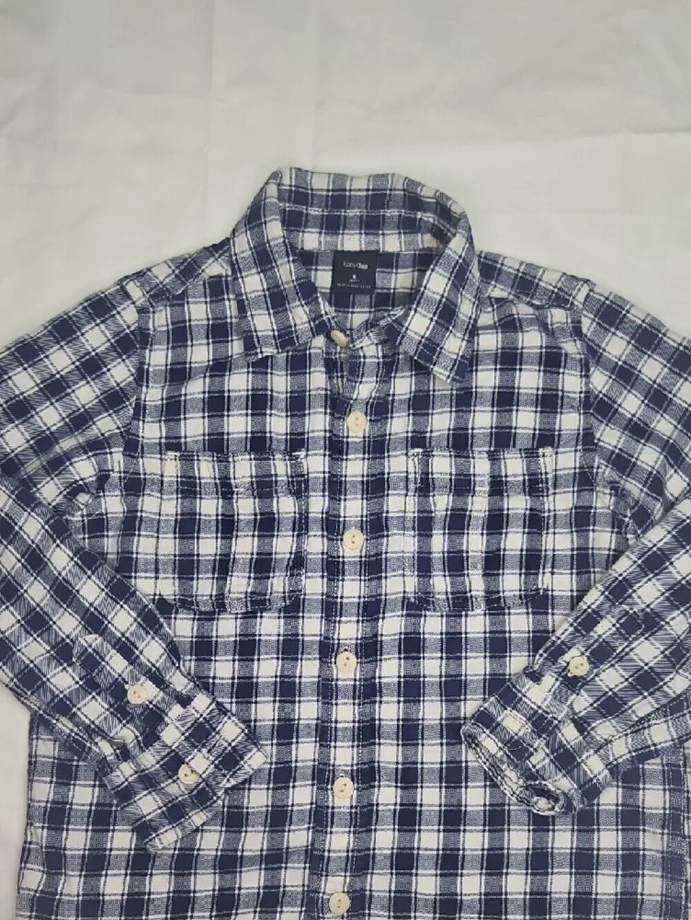 GAP Boys Navy & White Plaid Button-Down Shirt for Kids Size 5